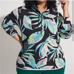 Torrid Cotton EVERYDAY FLEECE RAW HEM LONG SLEEVE HOODED TOP BLACK SZ 0 plus